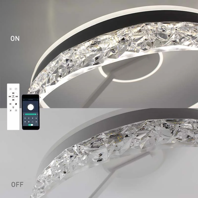 Керована світлодіодна люстра STELLA C ICE 90W 2R APP-500&times;215-WHITE/WHITE-220-IP20, матовий білий; прозорий; білий