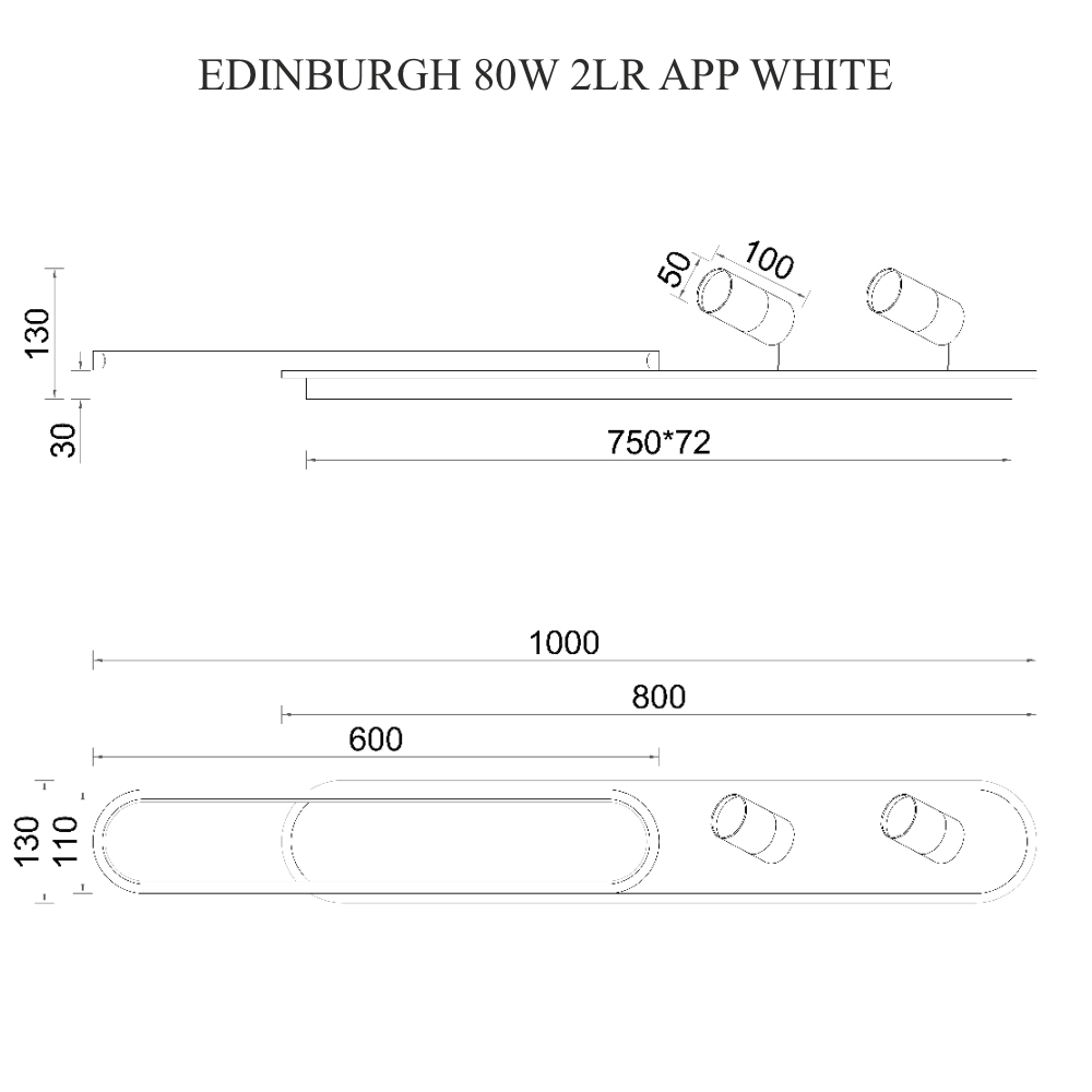Керована світлодіодна люстра EDINBURGH 70+8W 2LR APP-1000&times;130&times;130-WHITE/BLACK-220-IP20, чорний; білий