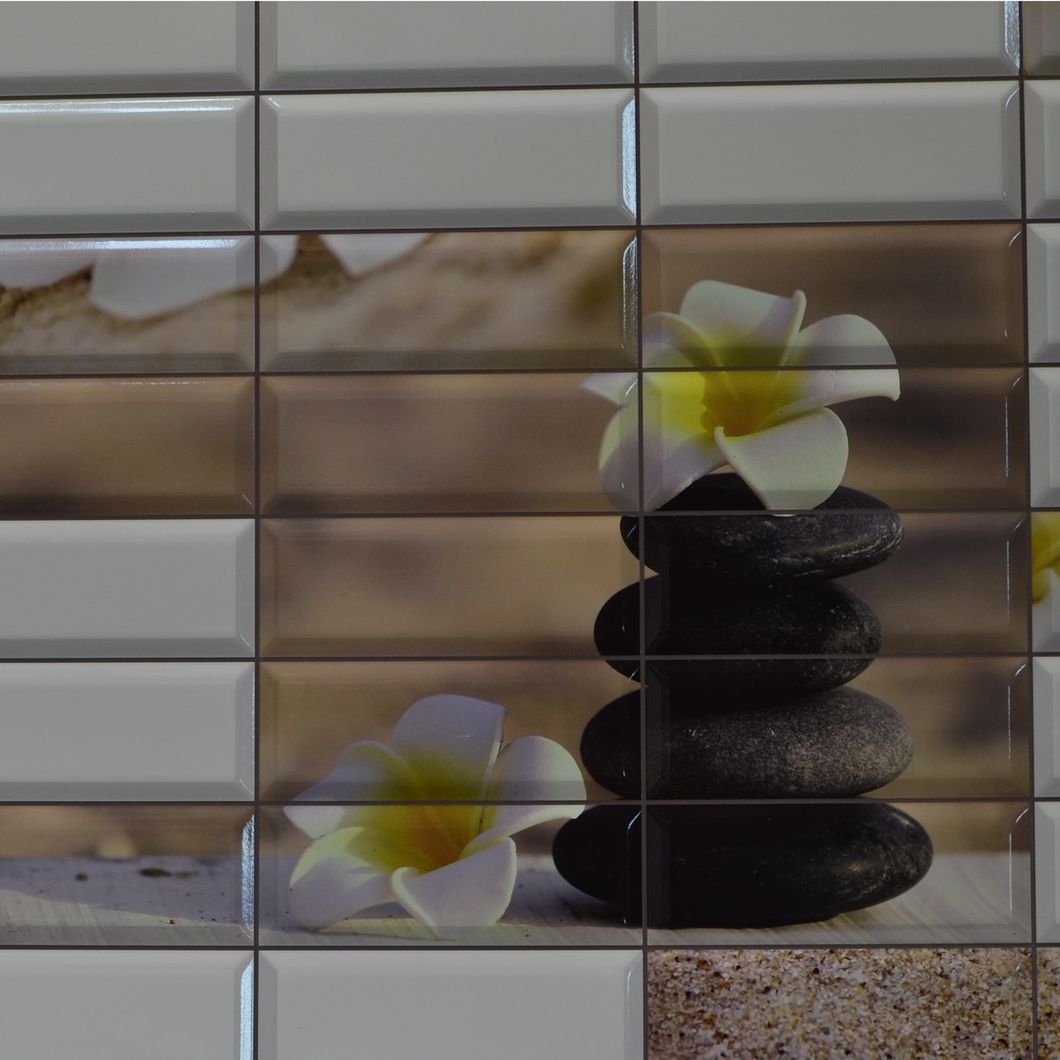 Панель стеновая декоративная пластиковая ПВХ "Сад камней" 957 мм х 477 мм (225ск), Белый, Белый