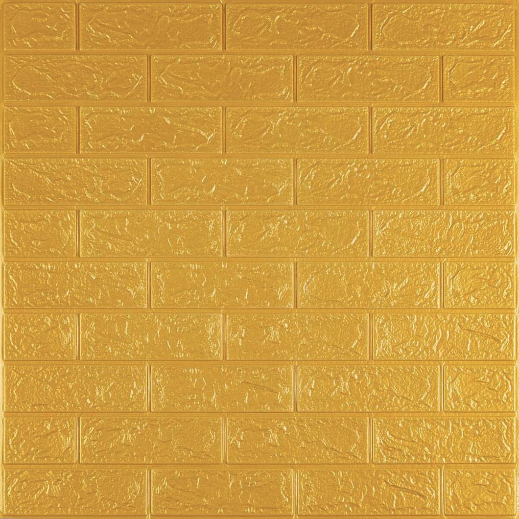 Панель стеновая самоклеящаяся декоративная 3D под кирпич Золотой 700х770х3мм (011), Золотистый, Золотистый