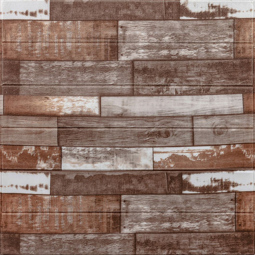 Панель стеновая самоклеящаяся декоративная 3D коричневое дерево 700x770x5мм (049), Коричневый, Коричневый