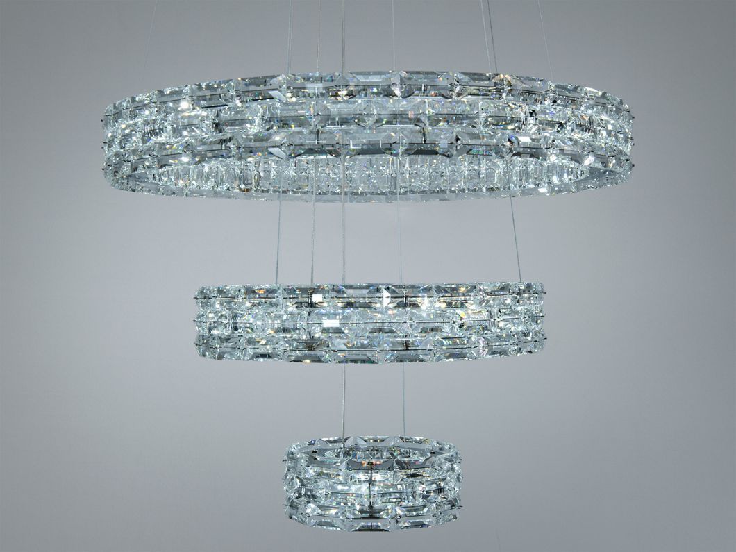 LED люстра каскад хром 70Вт пульт 3 кольца