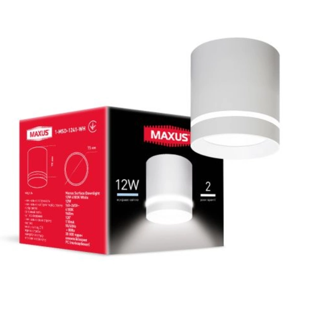 Світильник світлодіодний Maxus Surface Downlight 12W 4100K White, Білий, Білий