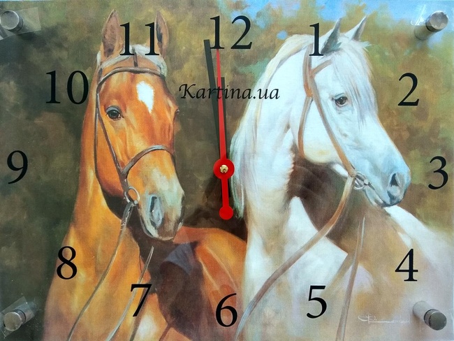 Часы-картина под стеклом Лошадки 30 см x 40 см (3829 - К138)
