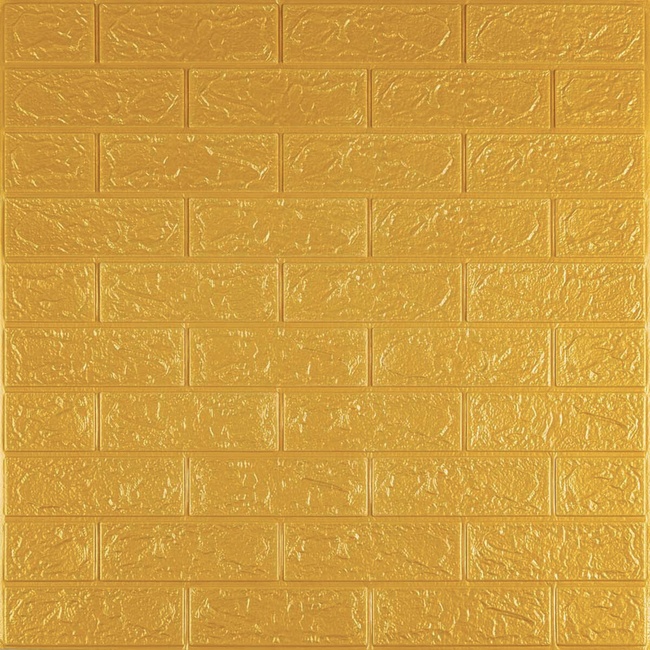 Панель стеновая самоклеящаяся декоративная 3D под кирпич Золотой 700х770х3мм (011), Золотистый, Золотистый