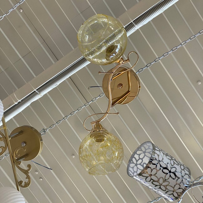 Люстра 2 лампы желтые прозрачные в гостиную, спальню стекло в классическом стиле ХРОМ (ХА1216/2), Золотистый, Золотистый