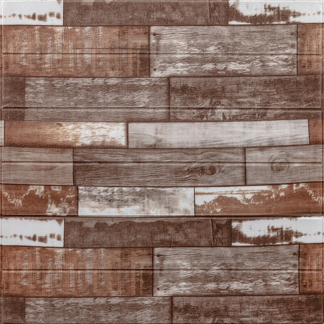 Панель стінова самоклеюча декоративна 3D коричневе дерево 700x770x5мм (049), Коричневий, Коричневий