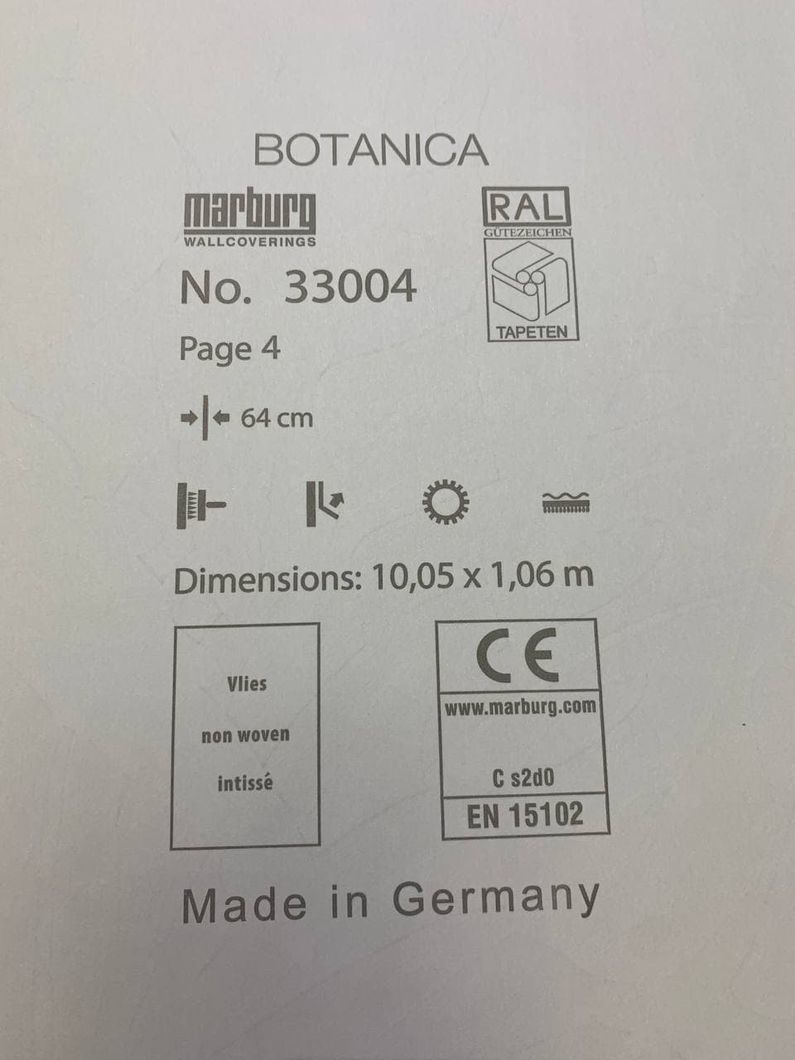 Шпалери вінілові на флізеліновій основі Marburg Botanica зелений 1,06 х 10,05м (33004),