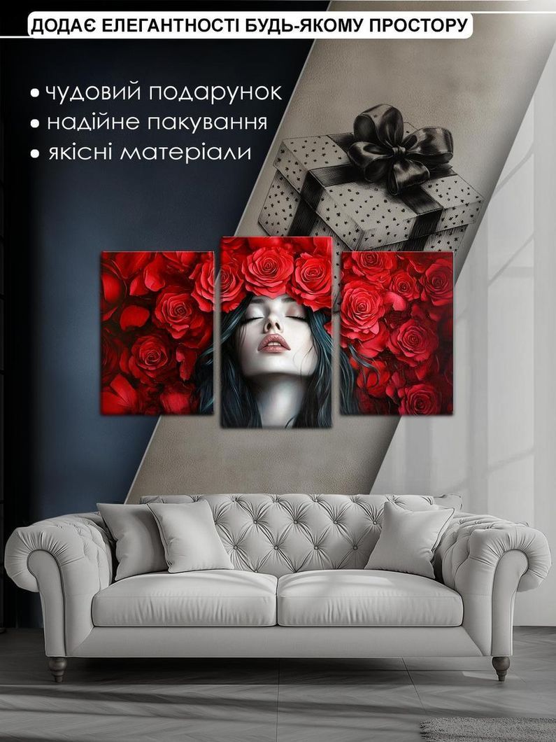 Модульная картина MAKO "Венок из красных роз " 53x100 см MK30630