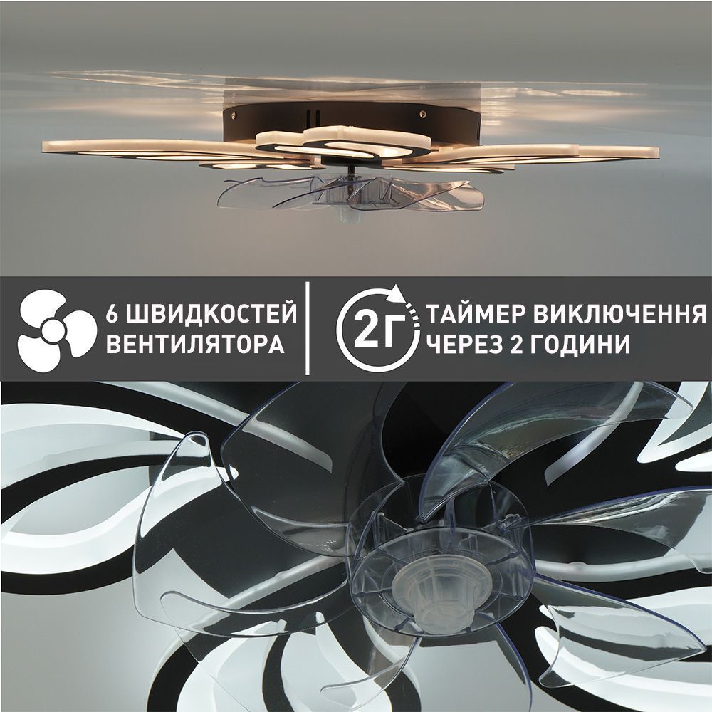 Смарт люстра з вентилятором керована світлодіодна FAN ASTRA 85 Вт + 18 Вт 680x120 мм Чорна, Чорний