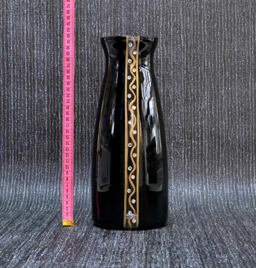 Ваза стекло черная декор 31,5см (9115-64), Черный, Черный
