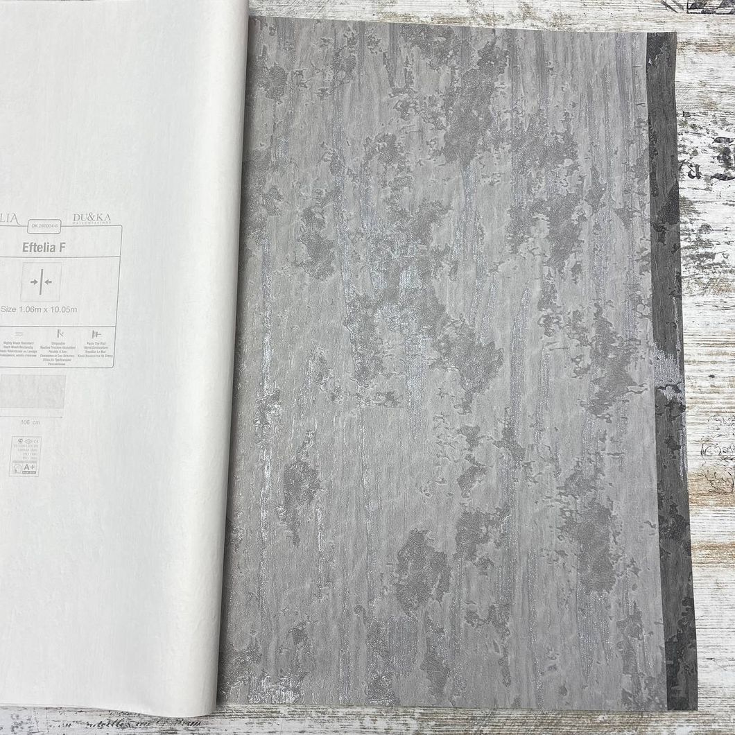 Обои виниловые на флизелиновой основе декоративная штукатурка серый туман Duka Eftelia 1,06 х 10,05м (260004-7)