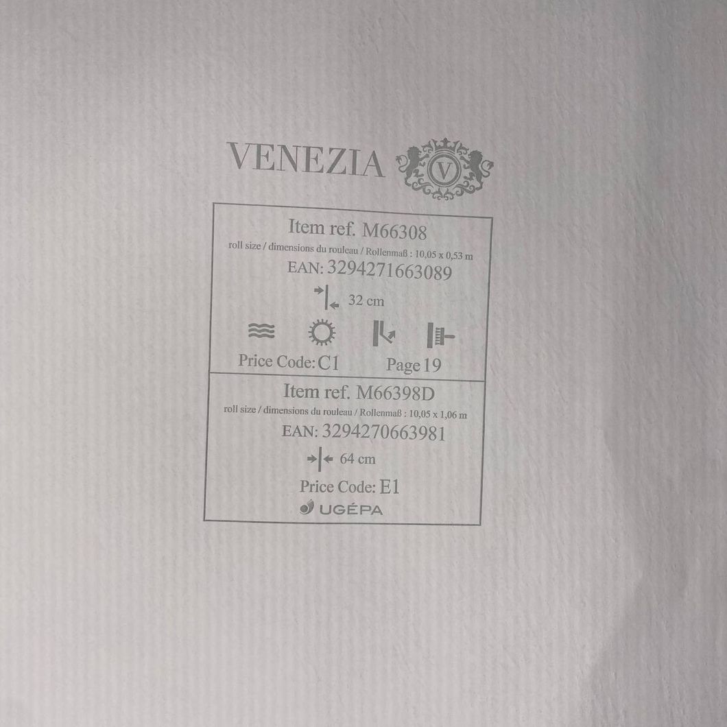 Шпалери вінілові на флізеліновій основі Бежеві UGEPA Venezia 1,06 х 10,05м (M66398D)