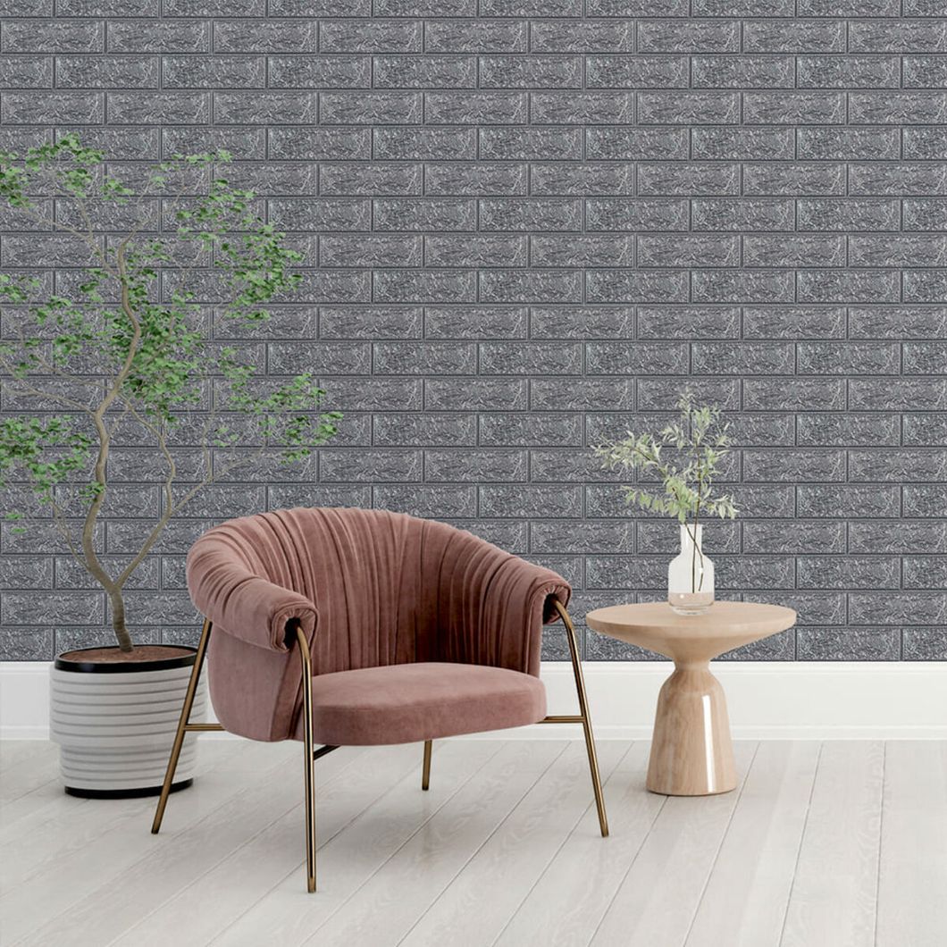 Панель стеновая самоклеющаяся декоративная 3D под кирпич серый 700 х 770 х 5 мм (017-5), Серый, Серый