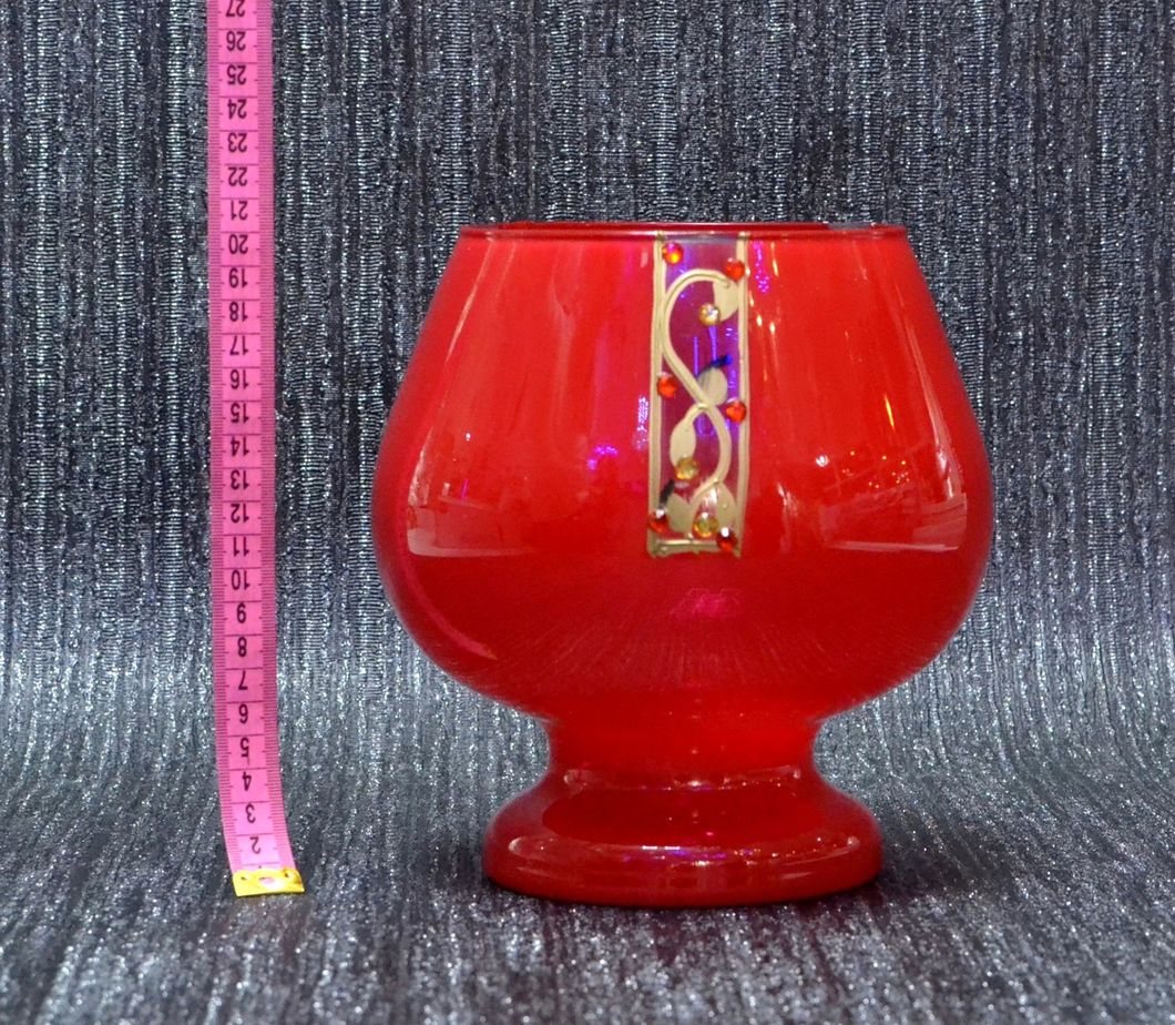 Ваза бокал скло червона декор 20,5 см (9065-29), Червоний, Червоний