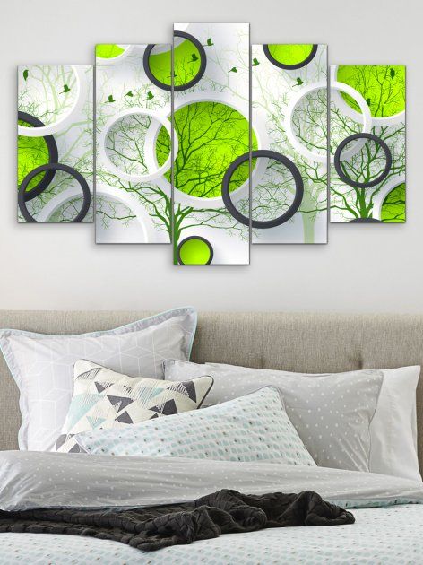 Модульная картина на стену для интерьера "Зеленая абстракция" 5 частей 80 x 140 см (MK50229)