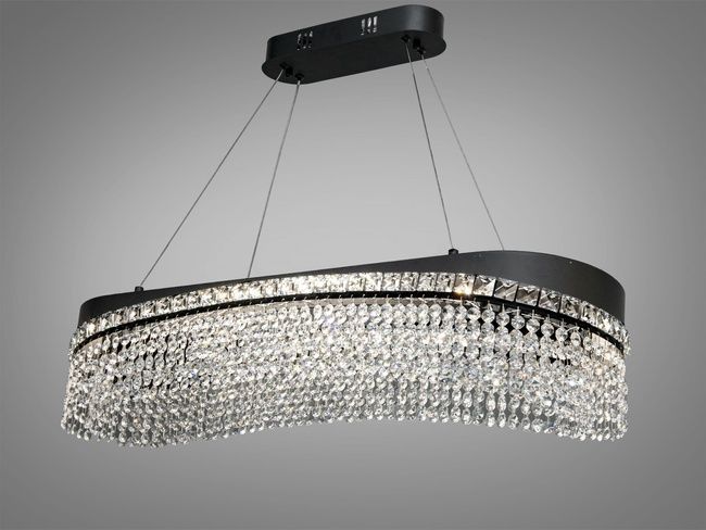 Підвісна кришталева люстра LED чорна 78 Вт овал