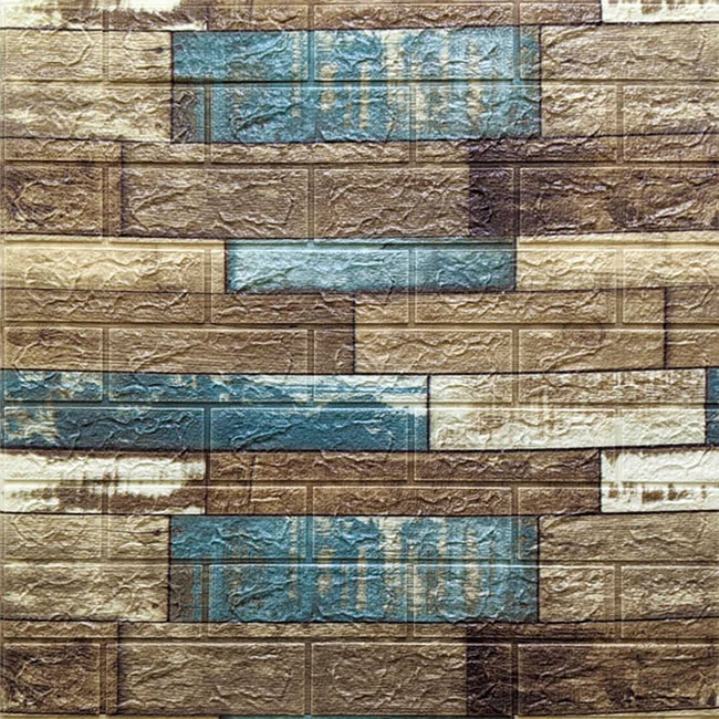 Панель стінова самоклеюча декоративна 3D під дерево Синє 700х770х5мм (046), Синий, Синій