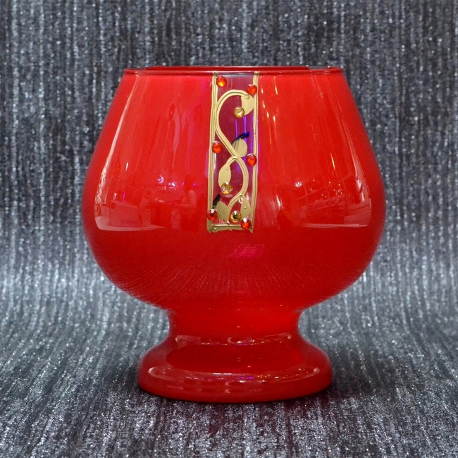 Ваза бокал стекло красная декор 20,5см (9065-29), Красный, Красный
