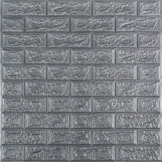 Панель стеновая самоклеющаяся декоративная 3D под кирпич серый 700 х 770 х 5 мм (017-5), Серый, Серый