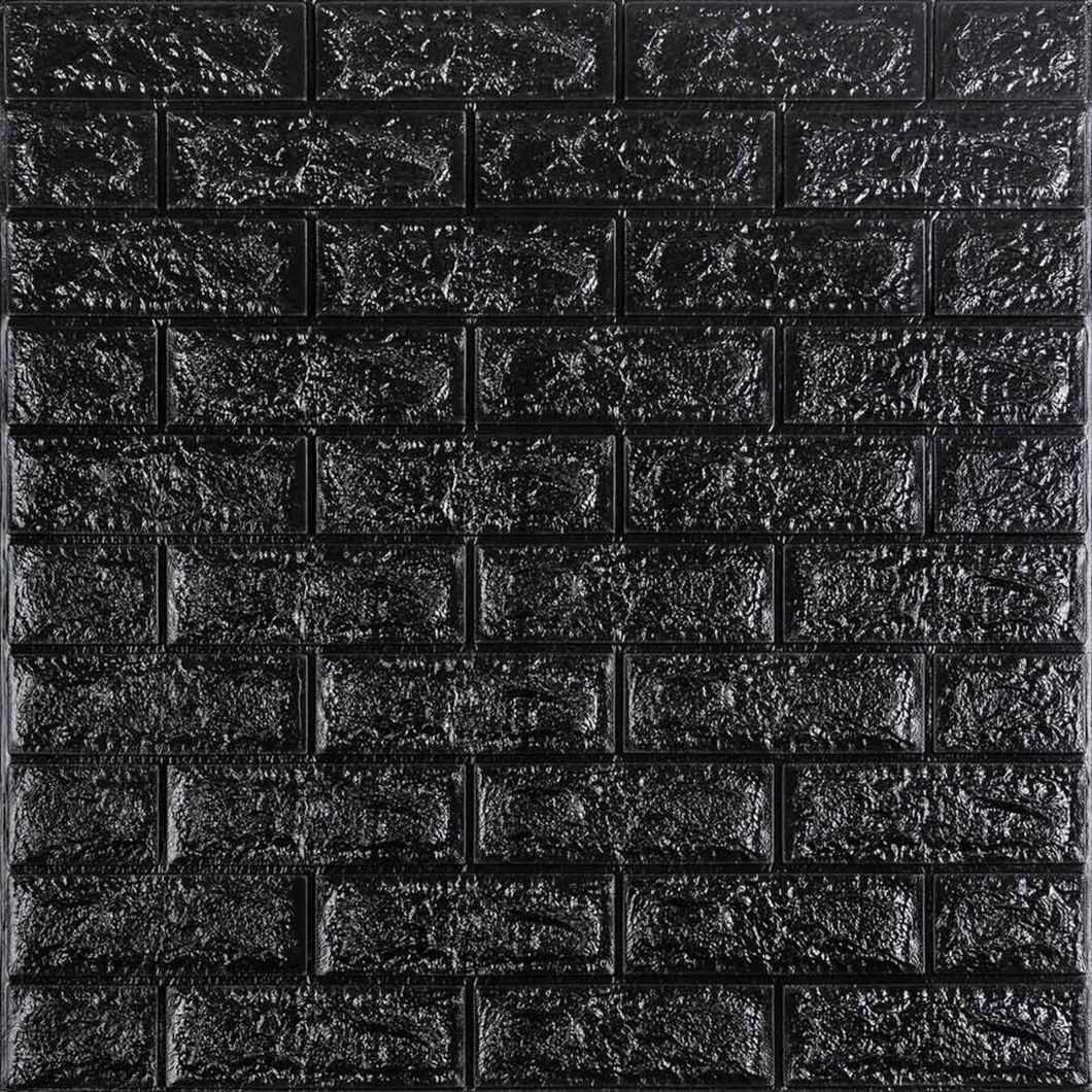 Панель стінова самоклеюча декоративна 3D під цеглу Чорний 700х770х7мм (019-7), Черный, Чорний