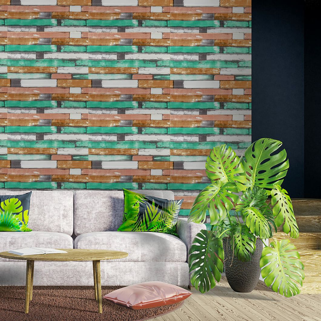 Панель стінова самоклеюча декоративна 3D дерево 700x700x5мм (057), Зелений, Зелений