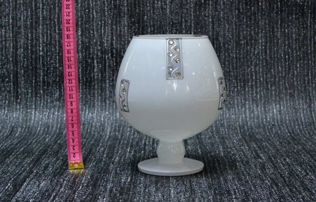 Ваза бокал стекло белая декор 18см (234-26), Белый, Белый