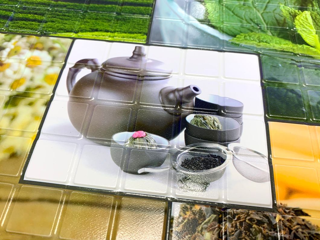 Панель стеновая декоративная пластиковая мозаика ПВХ "Ароматы чая" 957 мм х 480 мм (550ам), Зелёный, Зелёный