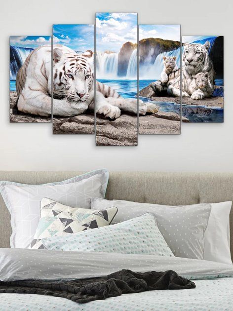 Модульная картина на стену для интерьера "Семейство тигров" 5 частей 80 x 140 см (MK50224)