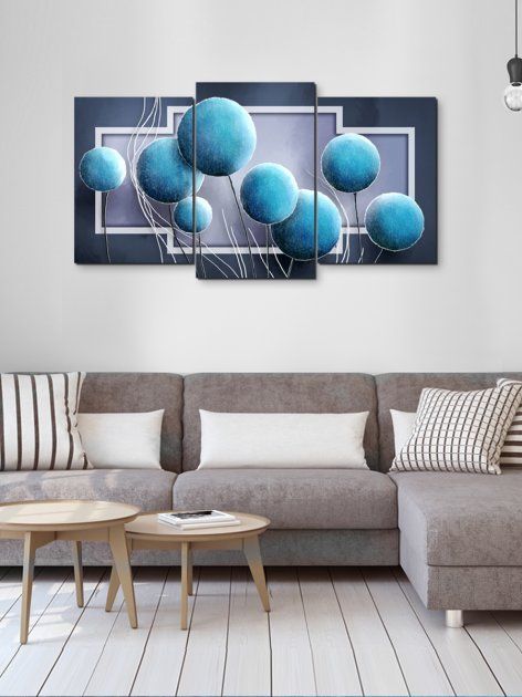 Модульна картина у вітальню/спальню для інтер'єру "Абстракція-кульбаби" 3 частини 53 x 100 см (MK30250_E)