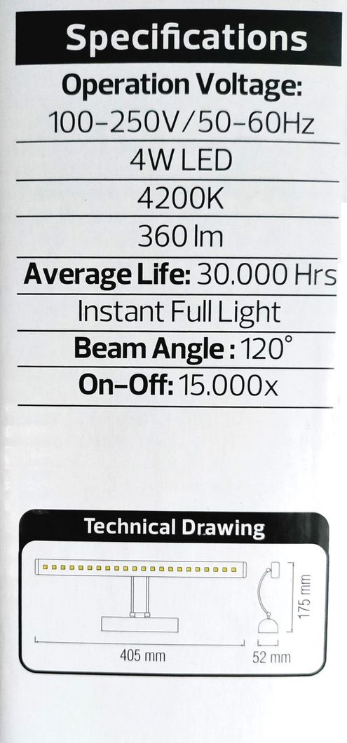 Подсветка светодиодная для зеркал и картин 4W FLAMINGO-4 40 см. (040-001-0004-010), Серый, Серый