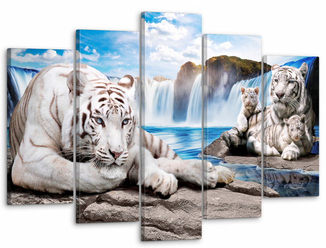 Модульная картина на стену для интерьера "Семейство тигров" 5 частей 80 x 140 см (MK50224)