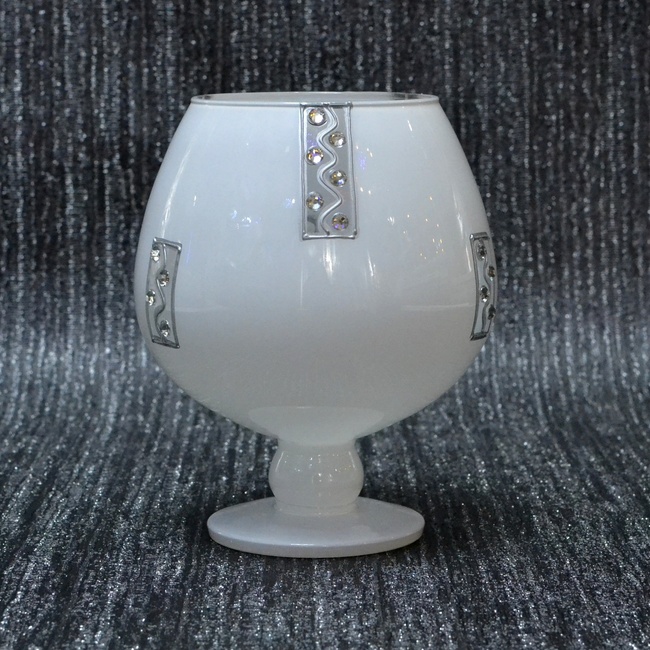 Ваза бокал стекло белая декор 18см (234-26), Белый, Белый