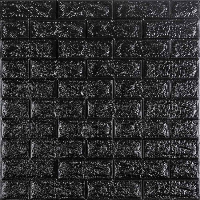 Панель стінова самоклеюча декоративна 3D під цеглу Чорний 700х770х7мм (019-7), Черный, Чорний