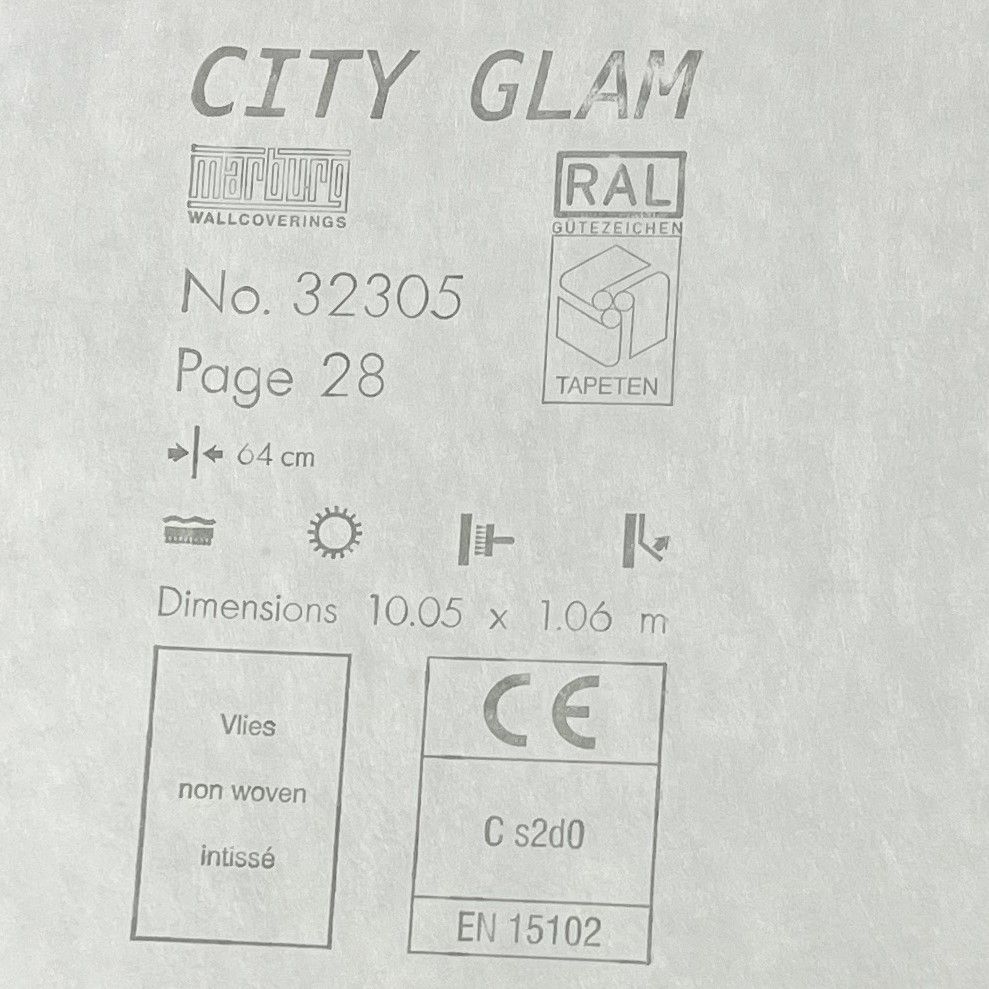 Обои виниловые на флизелиновой основе Marburg City Glam серый 1,06 х 10,05м (32305)
