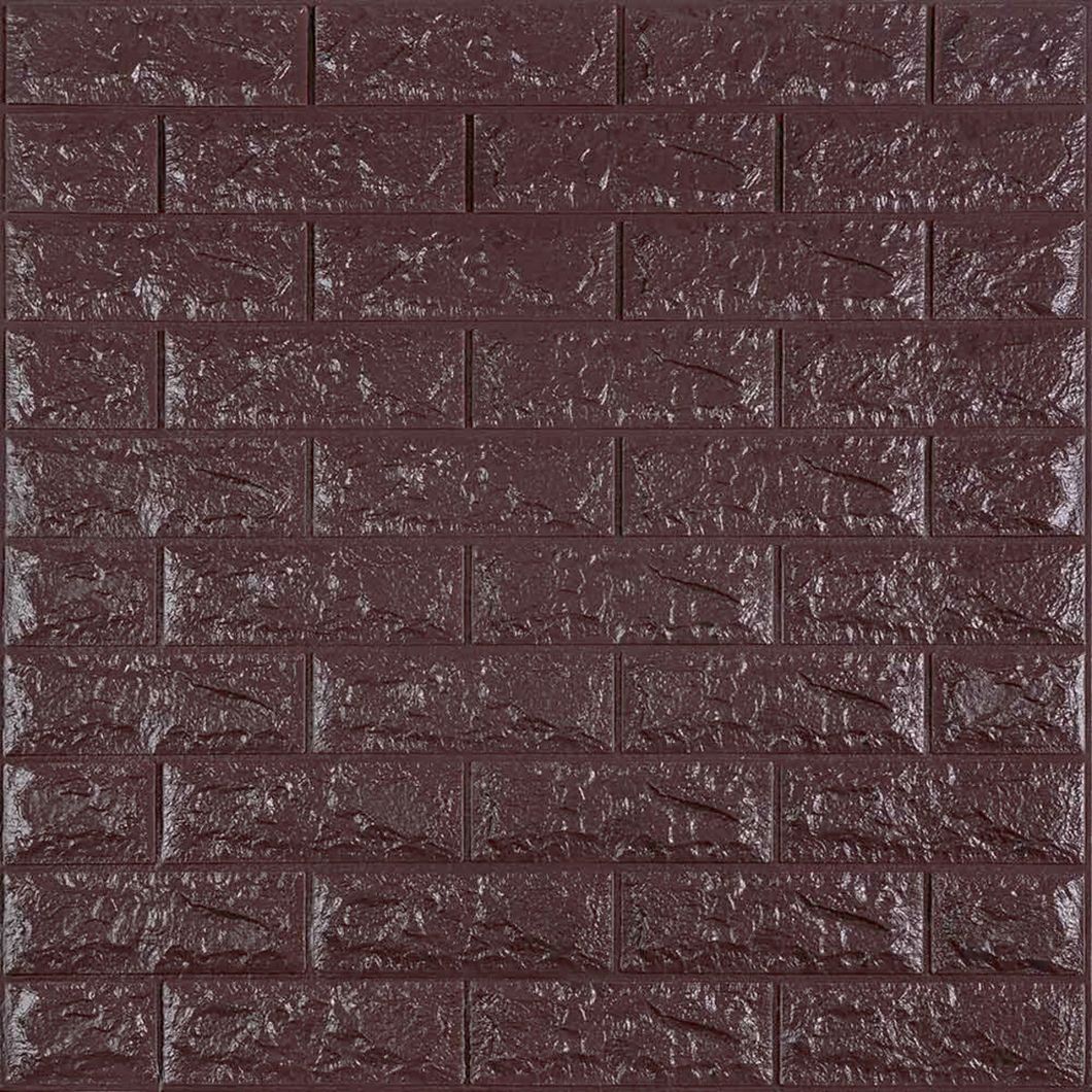 Панель стінова самоклеюча декоративна 3D під цеглу кольору баклажан-кава 700х770х7мм (018-7), Бордовый, Бордовий