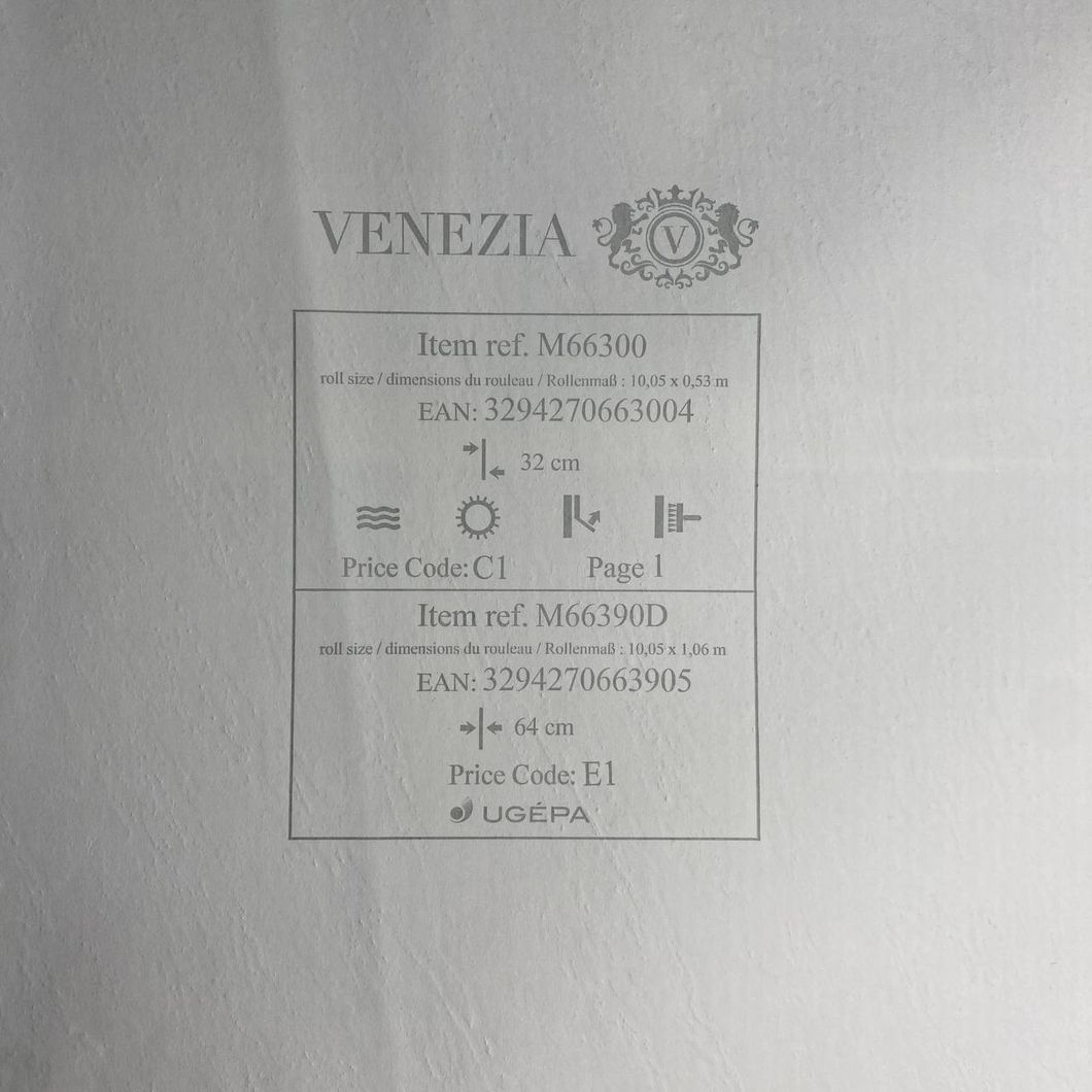 Шпалери вінілові на флізеліновій основі UGEPA Venezia світло-бежеві 1,06 х 10,05м (M66390D)
