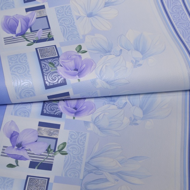 Шпалери для стін блакитні шпалери з квітами без підбору паперові з квітами паперові блакитні магнолія 0,53х10м
