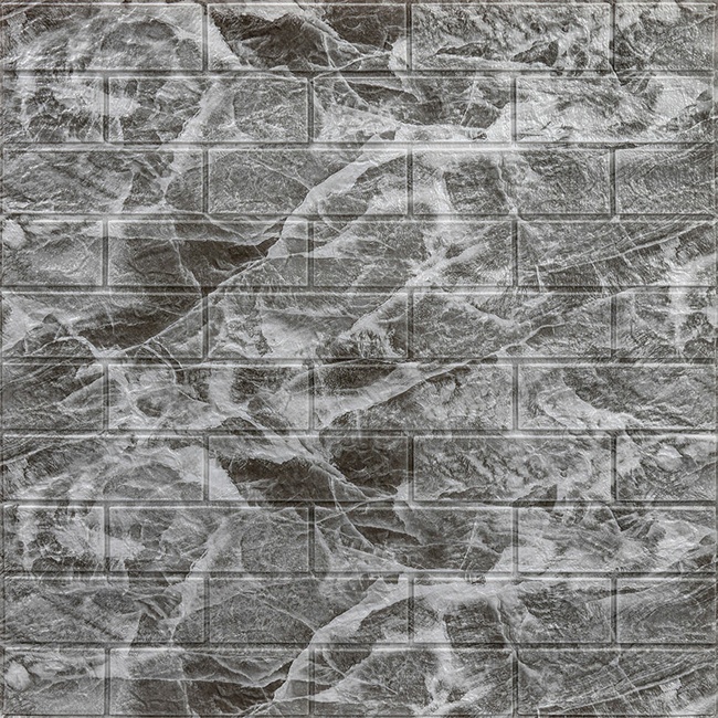 Панель стеновая самоклеющаяся декоративная 3D под кирпич чёрный мрамор 700 х 770 х 5 мм (061-5), Черный, Черный