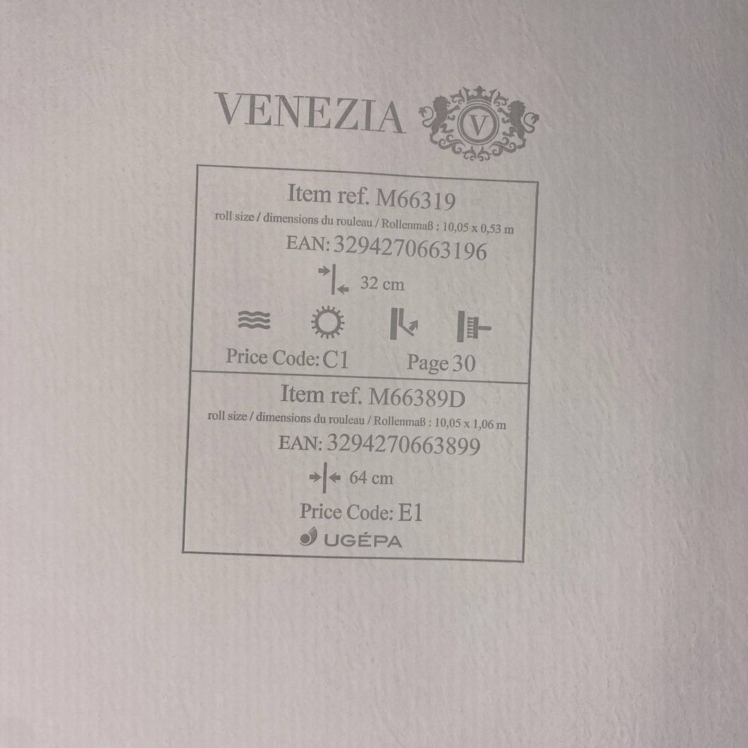 Шпалери вінілові на флізеліновій основі Сірі UGEPA Venezia 1,06 х 10,05м (M66389D)