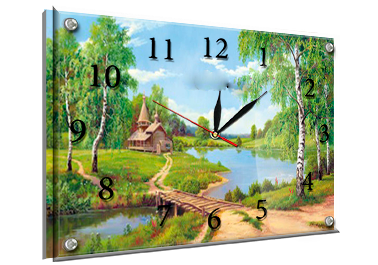 Годинник-картина під склом Будиночок в лісі 30 см x 40 см (3833 - К169)