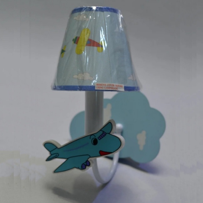 Бра, 1 лампа, детский, голубой, самолет, Голубой, Голубой
