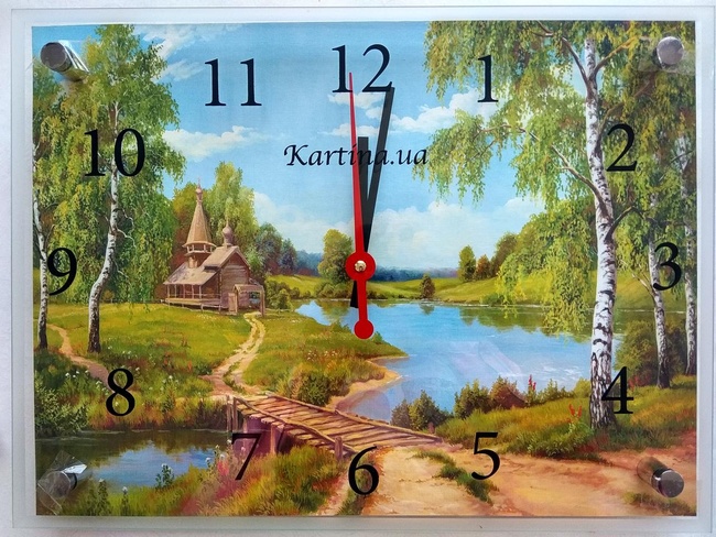 Годинник-картина під склом Будиночок в лісі 30 см x 40 см (3833 - К169)