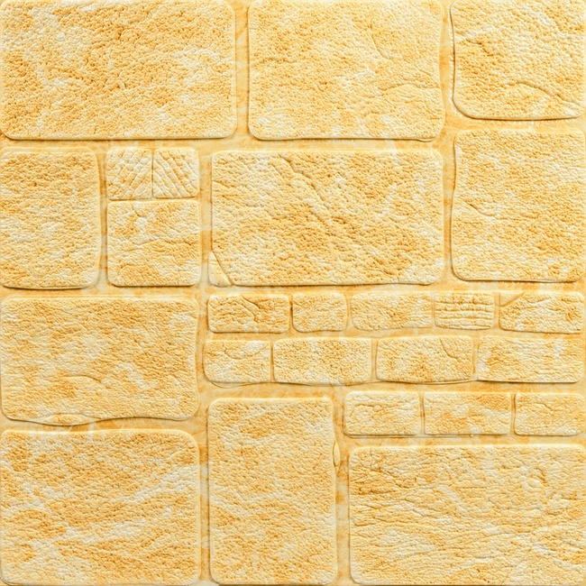 Панель стінова самоклеюча декоративна 3D камінь жовтий мармур 700х700х7мм (152), Жовтий, Жовтий
