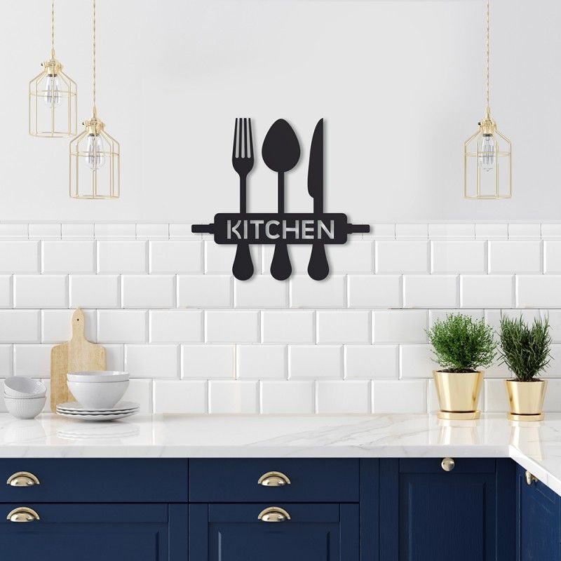 Панно картина з дерева декор на стіну Kitchen чорна 0,38 х 0,36 м (300-Mpn87)