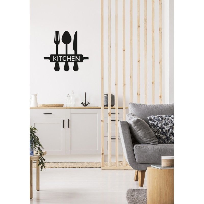 Панно картина з дерева декор на стіну Kitchen чорна 0,38 х 0,36 м (300-Mpn87)