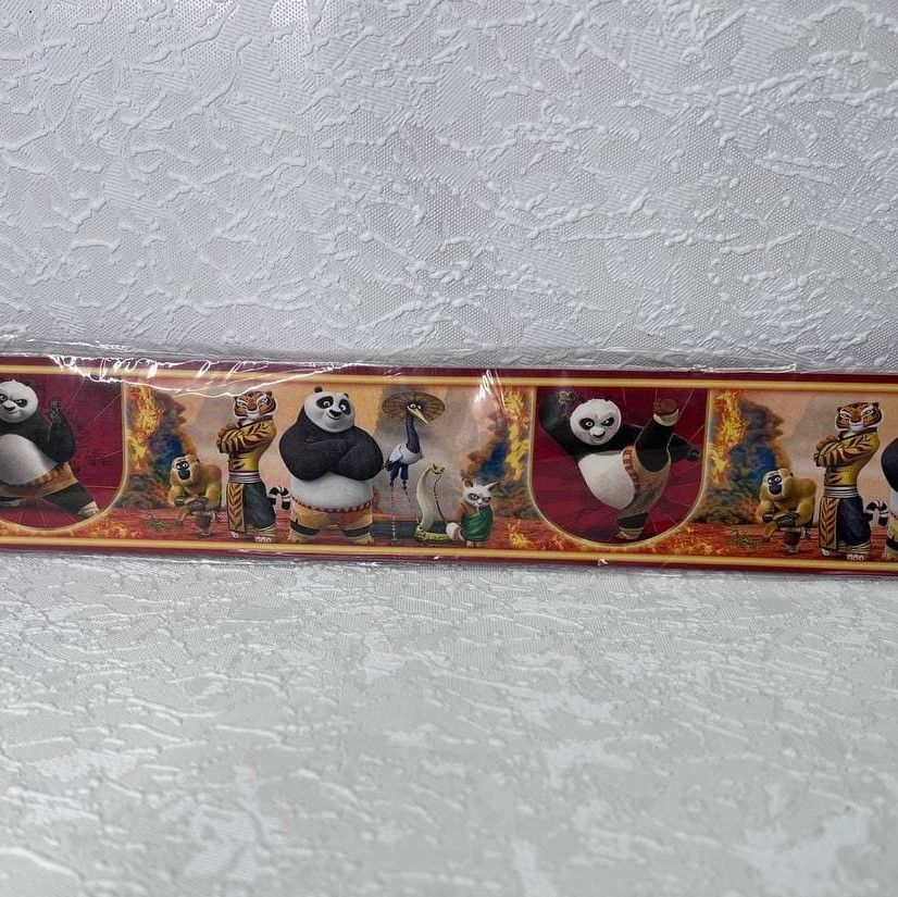 Бордюри для шпалер дитячі Панда кунг-фу ширина 8 см (104951), Червоний, Червоний