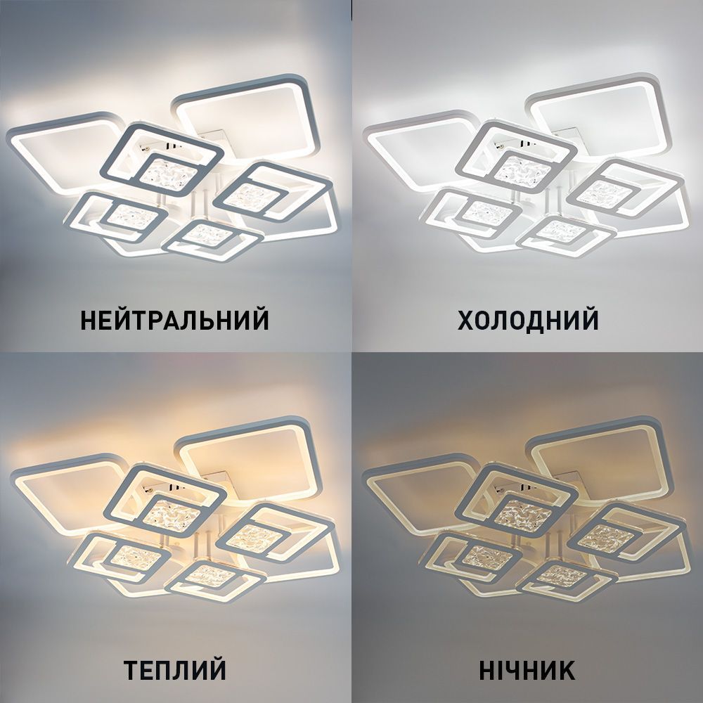 Смарт люстра керована світлодіодна TETRA TWIST ICE 8S 165 Вт 595x595x110 мм Бiла, Білий