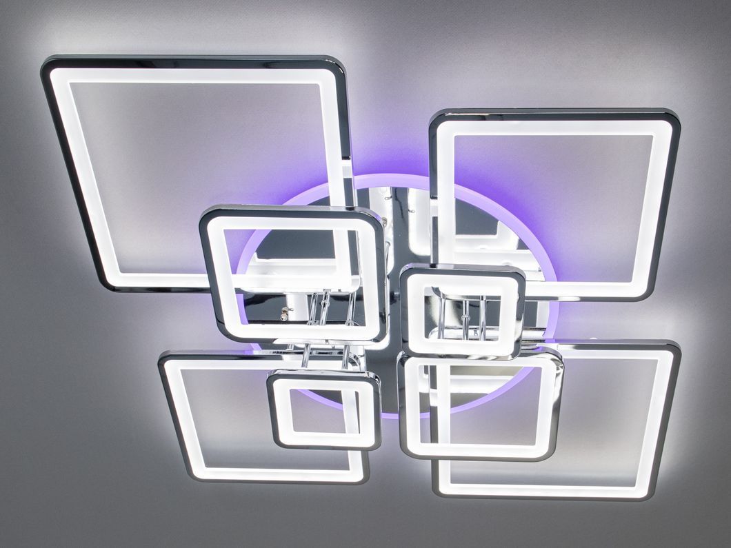 Сучасна LED люстра з пультом, диммером та підсвіткою, 225W, хром