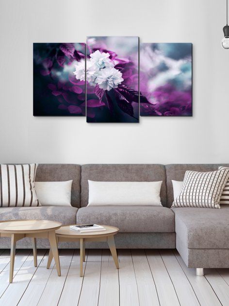 Модульная картина в гостиную/спальню для интерьера "Белые цветы в розовых тонах" 3 части 53x100 см (MK30095_E)